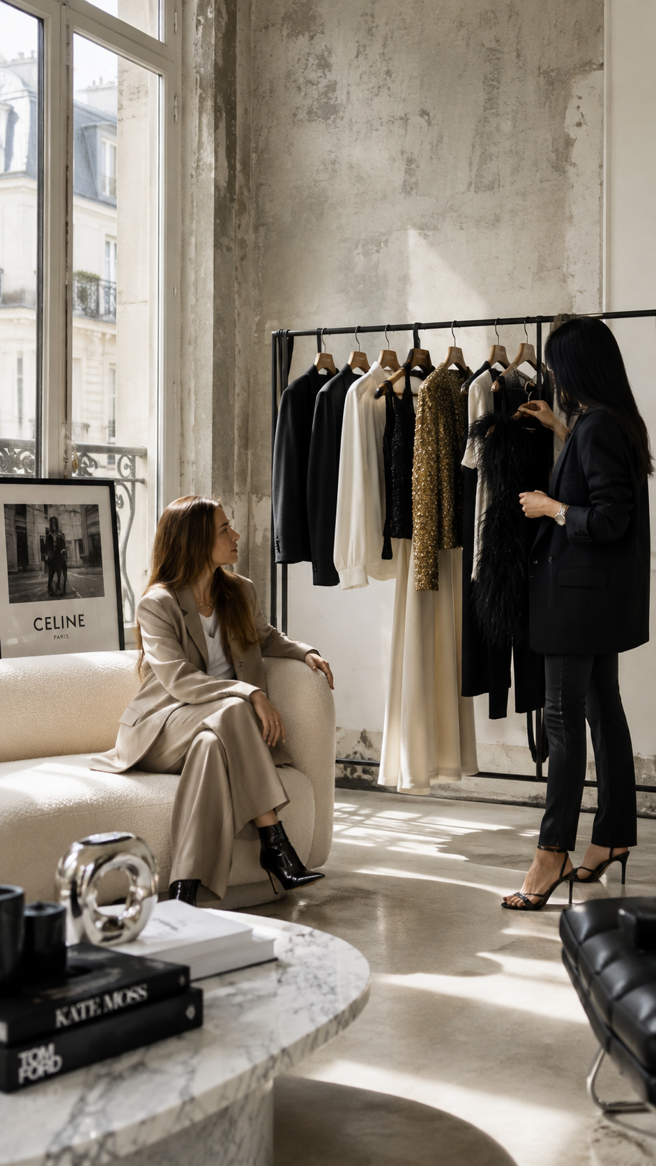 Séance de personal shopping au Shop 17, conseillère présentant une sélection de pièces à une cliente