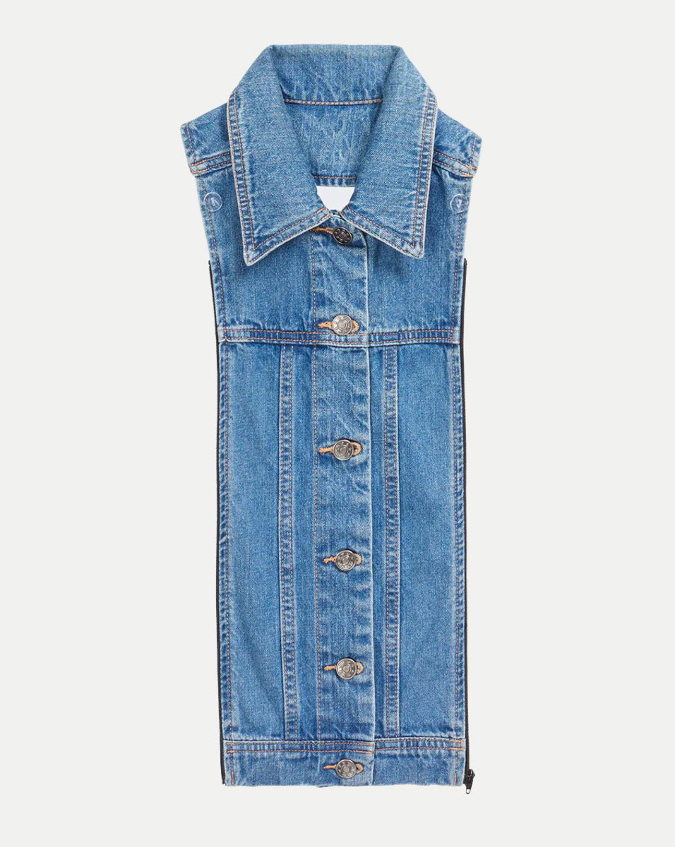 Plastron en jean  Denim bleu à zipper sur la veste  Miller dickey