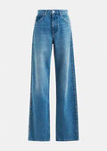 Jean droit bleu avec perles et clous décoratifs