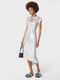 Robe Drapée Argent En Lurex