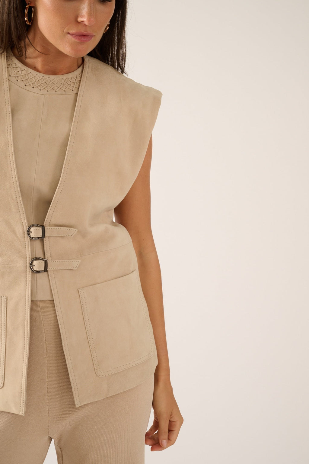 Veste austin en daim  attaches sans manches