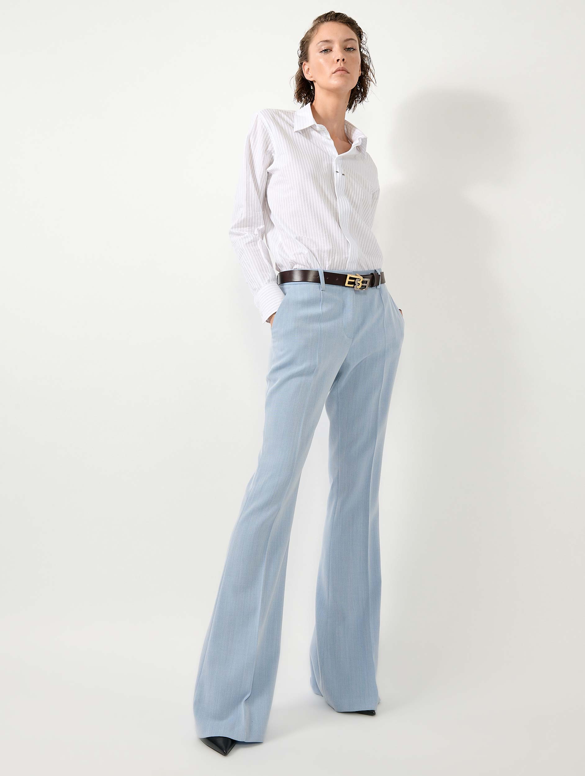 PANTALON BOOTLEG EN CHEVRON CRÊPE BLEU CIEL