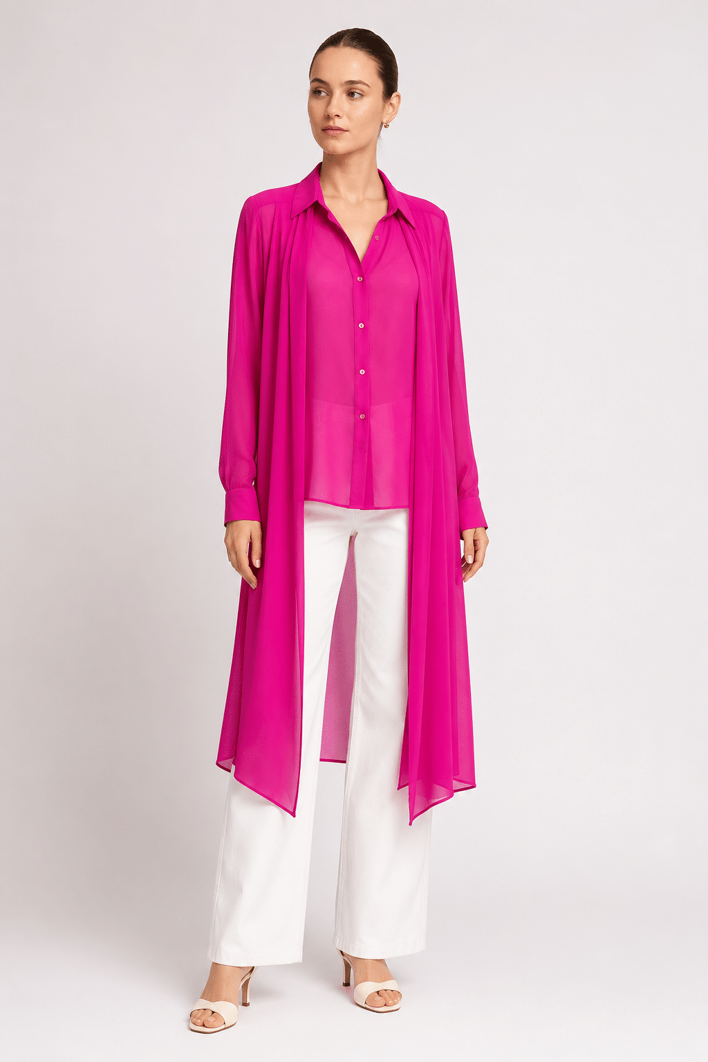 Fushia Long shirt with scarf flops silk