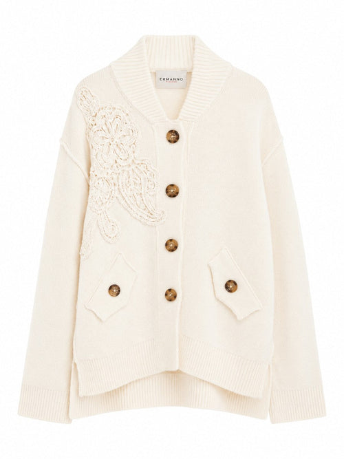 Cardigan en maille à détails de dentelle florale