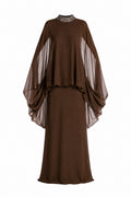 Robe Night Fall blouson à col brodé de cristal Night  couleur Ébène