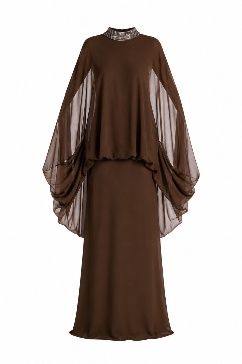 Robe Night Fall blouson à col brodé de cristal Night  couleur Ébène
