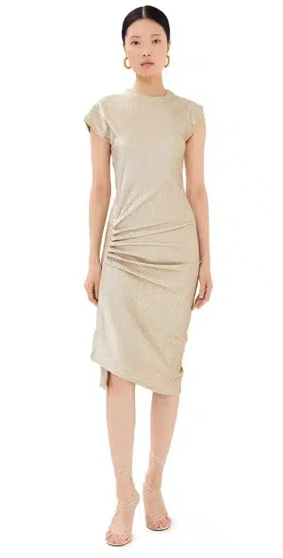 Robe midi en jersey stretch lurex argent et or