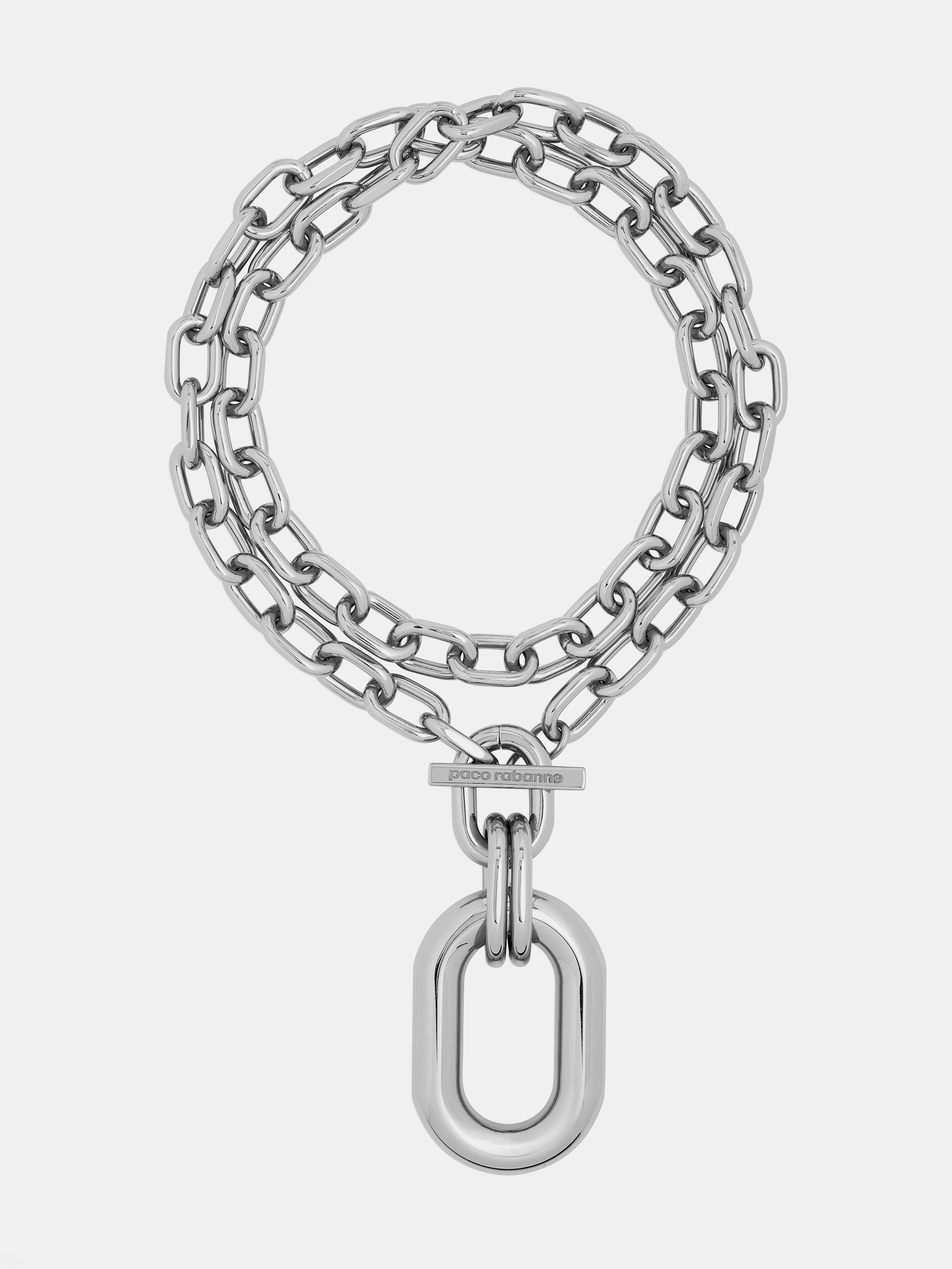 COLLIER DOUBLE XL LINK À PENDENTIF ARGENTÉ – Rabanne