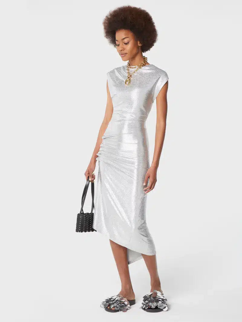 Robe Drapée Argent En Lurex