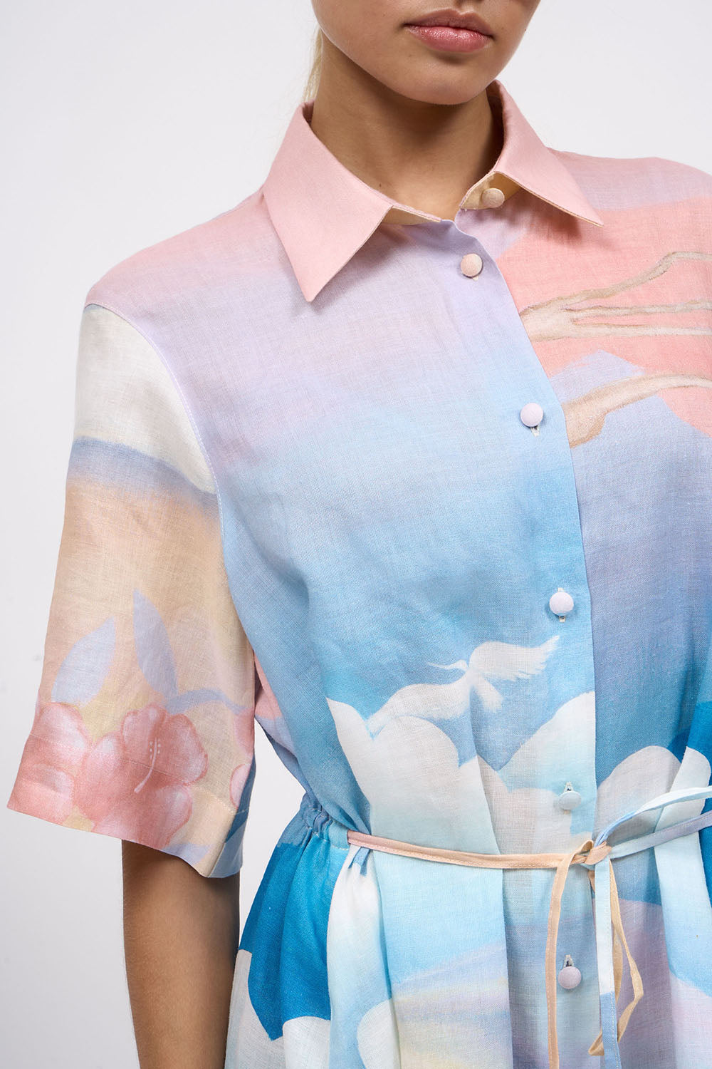 Robe chemisier ample imprimée en ramie