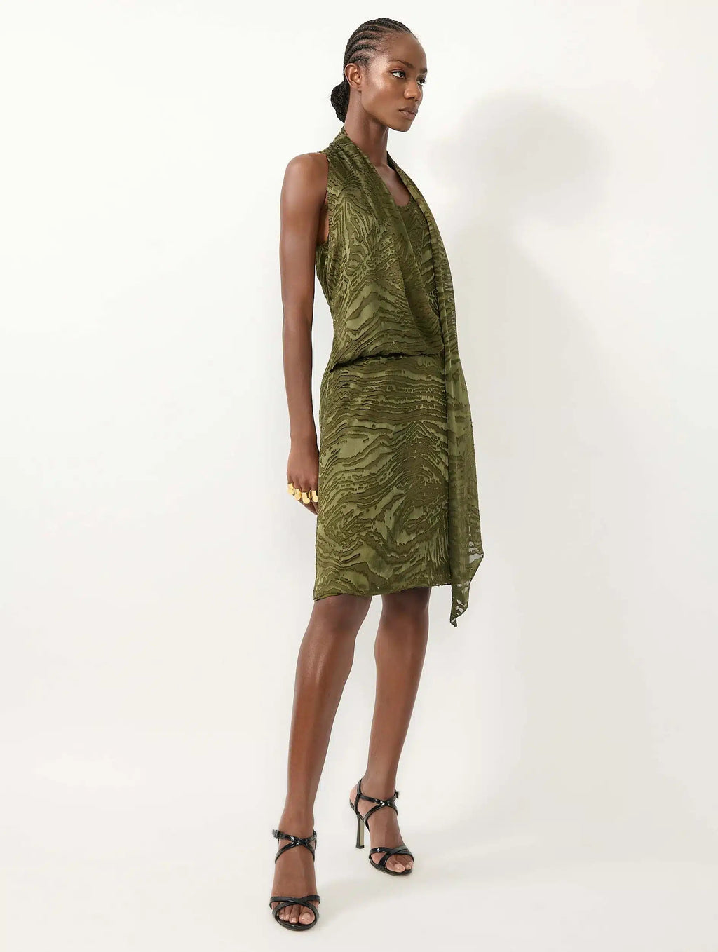 ROBE EN SATIN DÉVORÉ KAKI