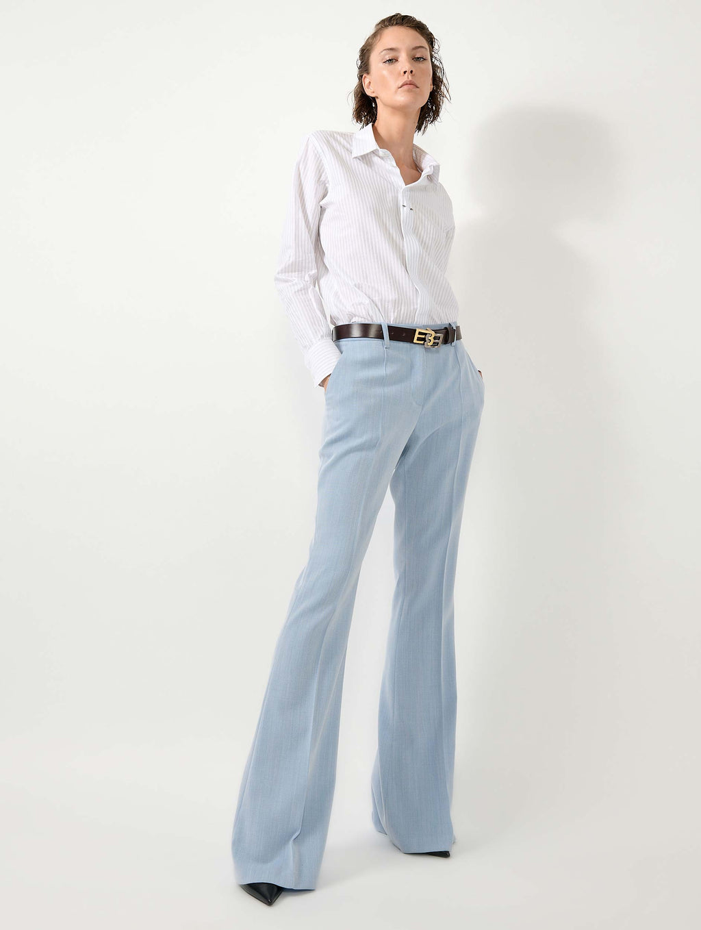 PANTALON BOOTLEG EN CHEVRON CRÊPE BLEU CIEL