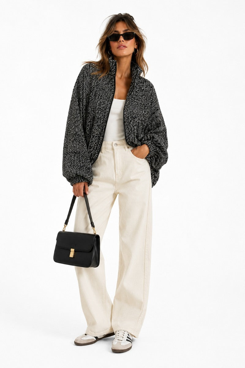 Veste zippée en maille chevron