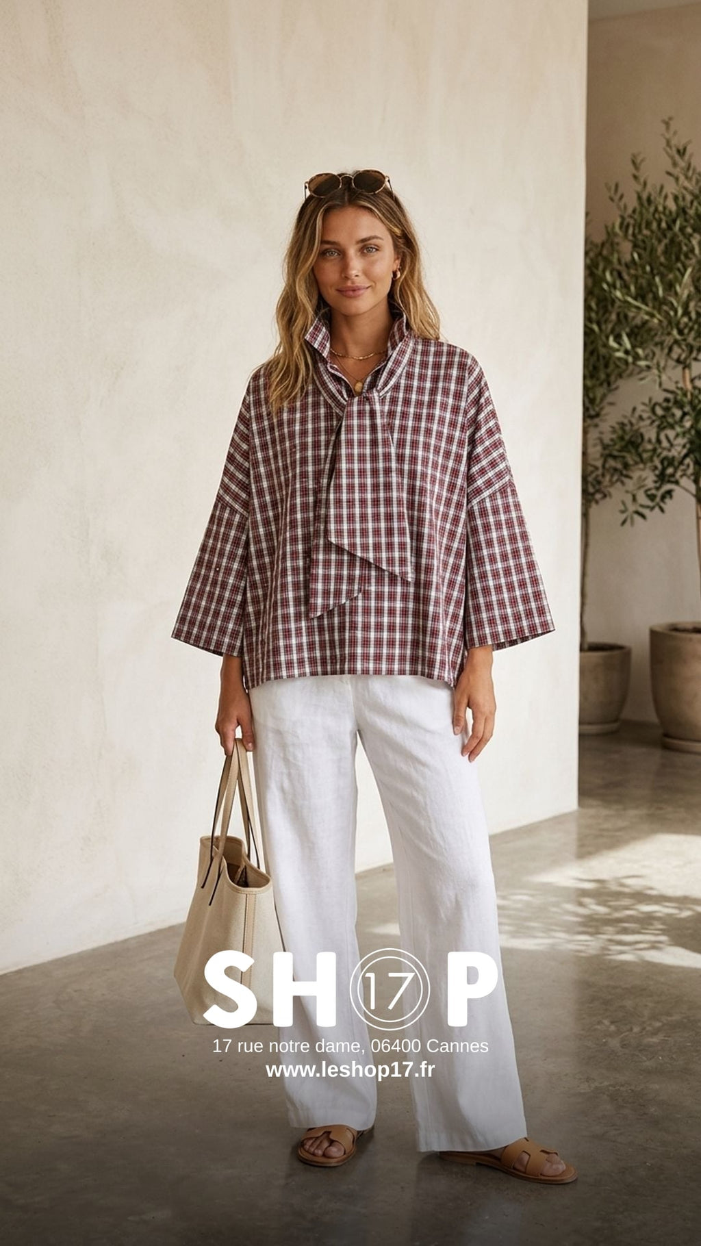 chemise over lavalère  à carreaux et petit brillants