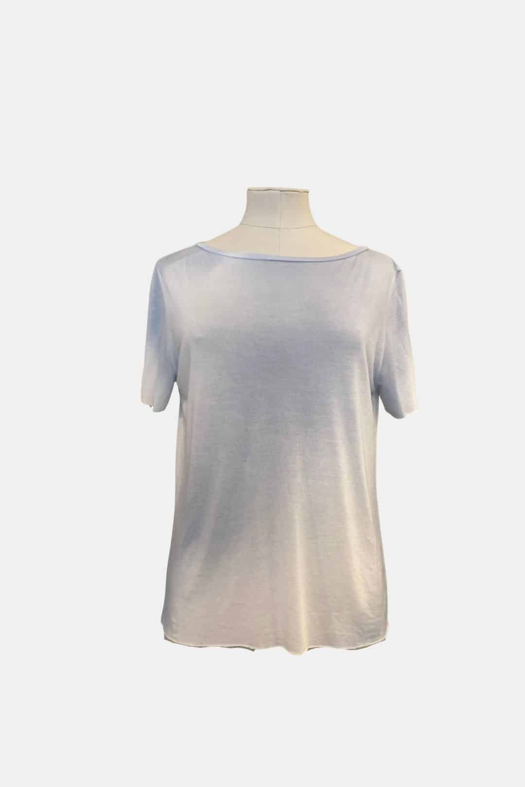 Top manches courtes col bateau fibre micromodale ultra naturelle traitement tie and dye dusty blue