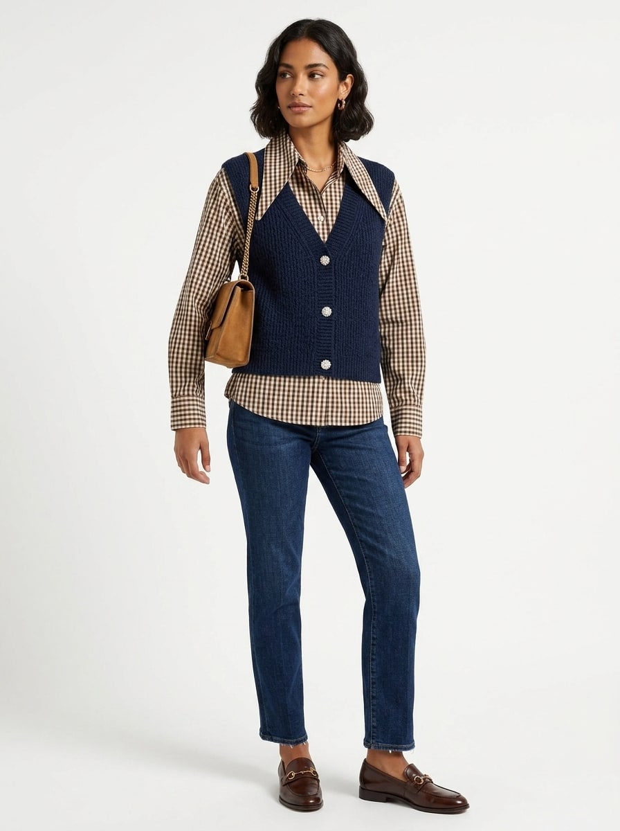 Chemise Kute a carreaux  + gilet intégré en maille