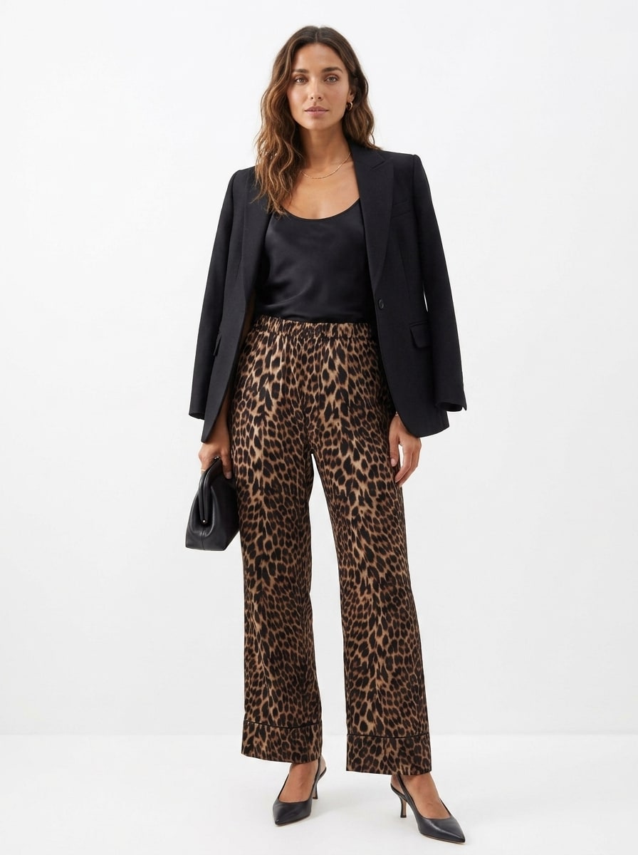 pantalon new joseph en soie imprimé Léopard