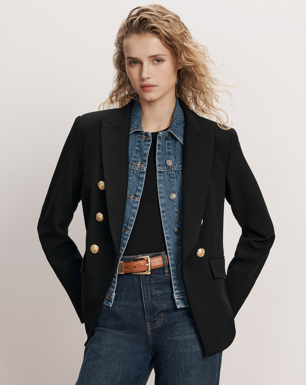 Plastron en jean  Denim bleu à zipper sur la veste  Miller dickey