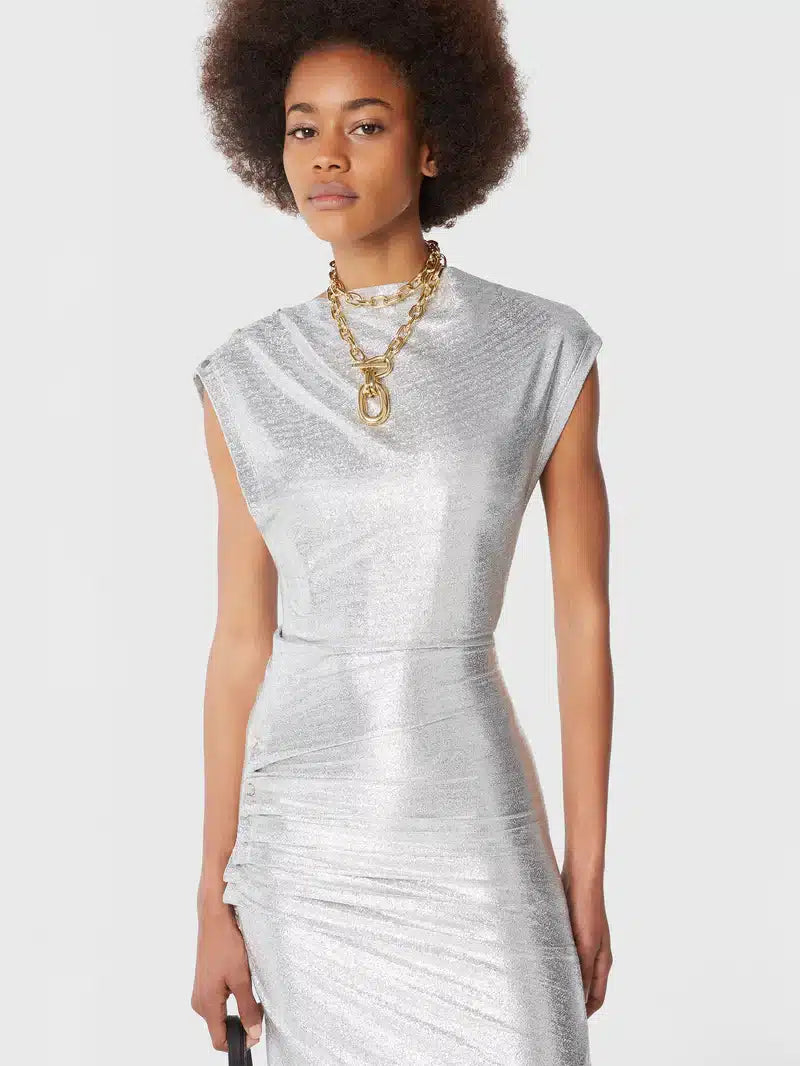 Robe Drapée Argent En Lurex