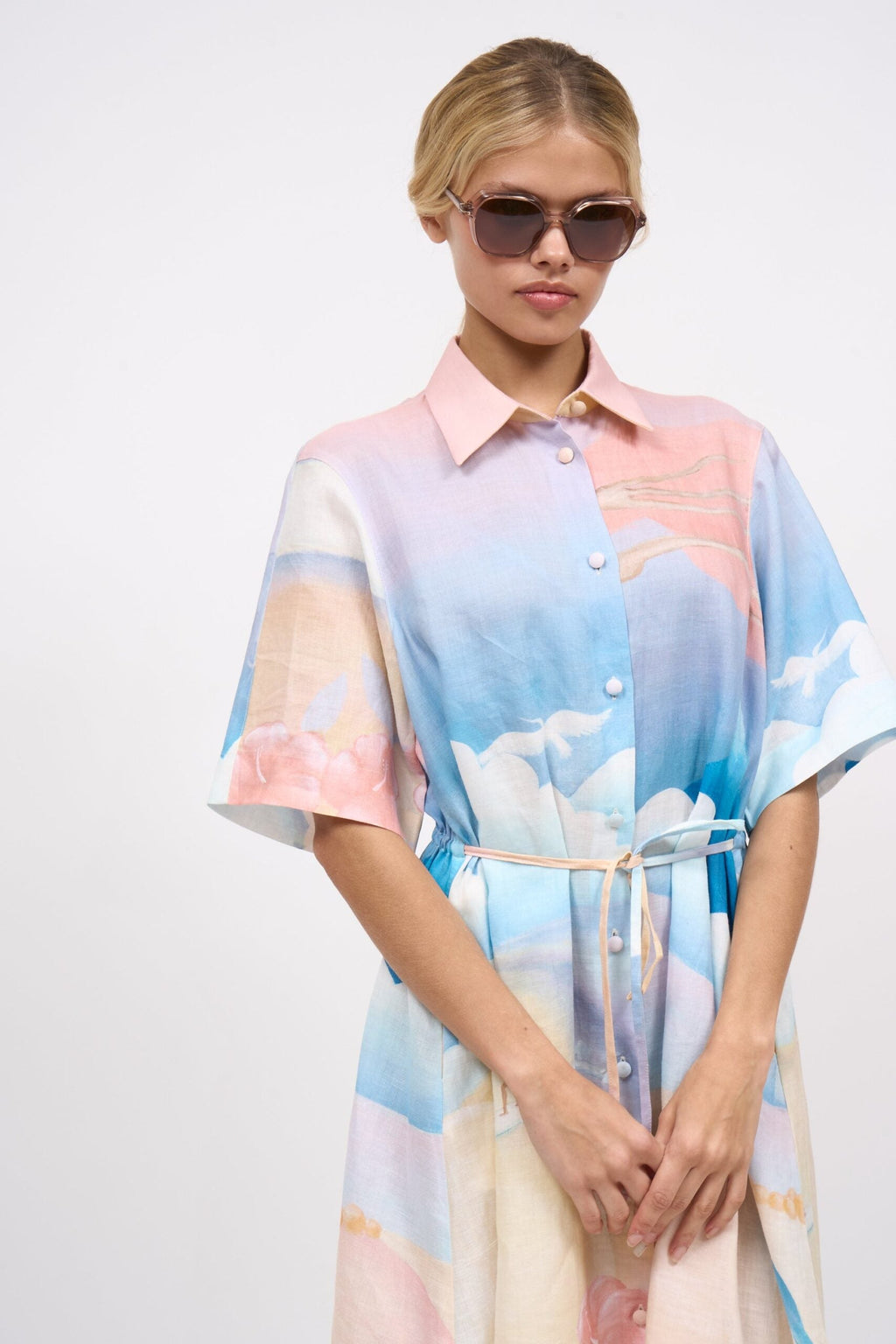 Robe chemisier ample imprimée en ramie