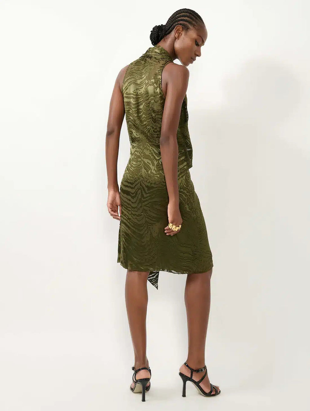 ROBE EN SATIN DÉVORÉ KAKI