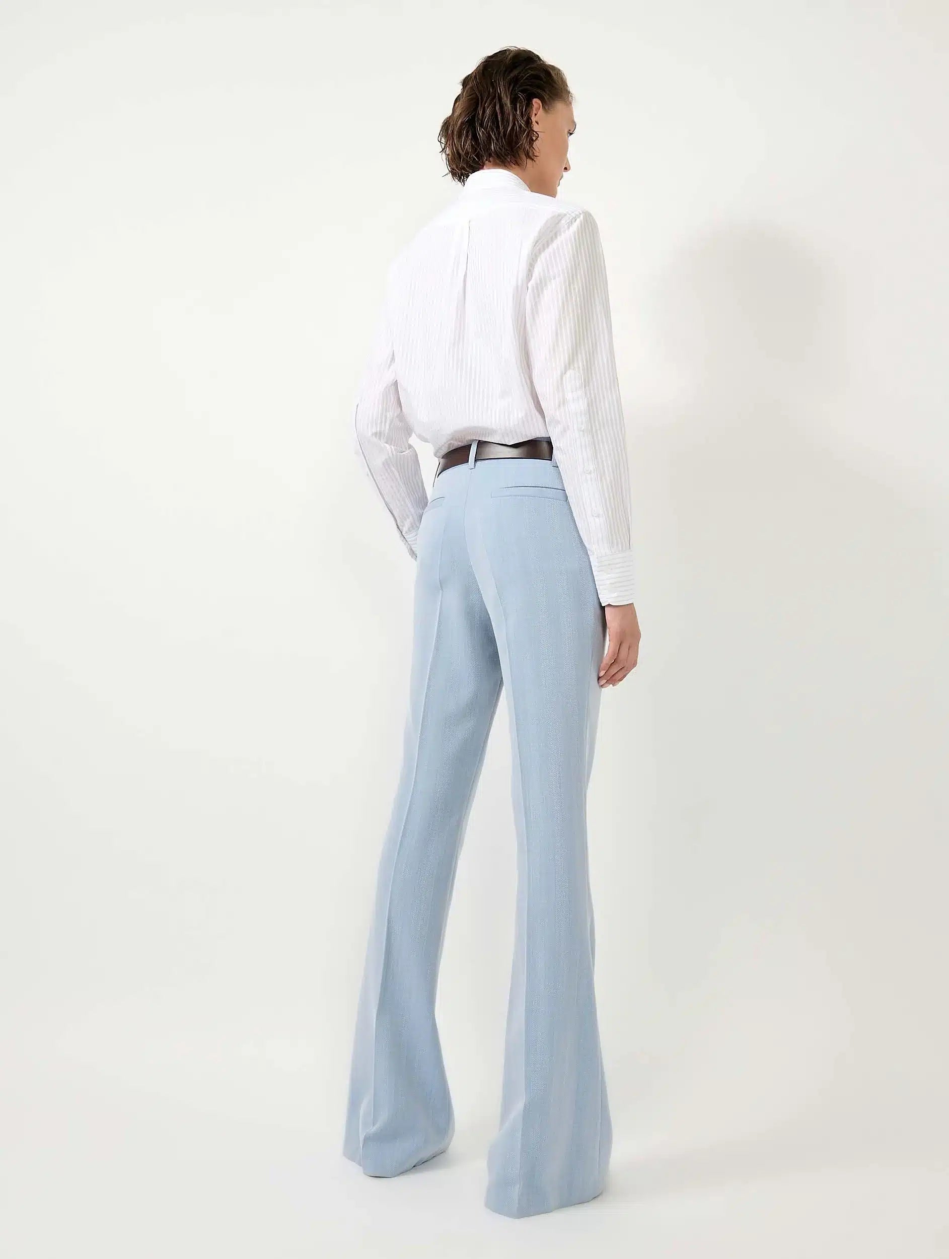 PANTALON BOOTLEG EN CHEVRON CRÊPE BLEU CIEL