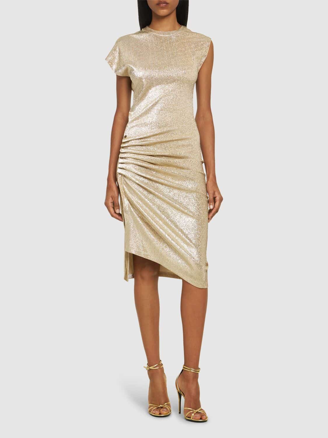 Robe midi en jersey stretch lurex argent et or