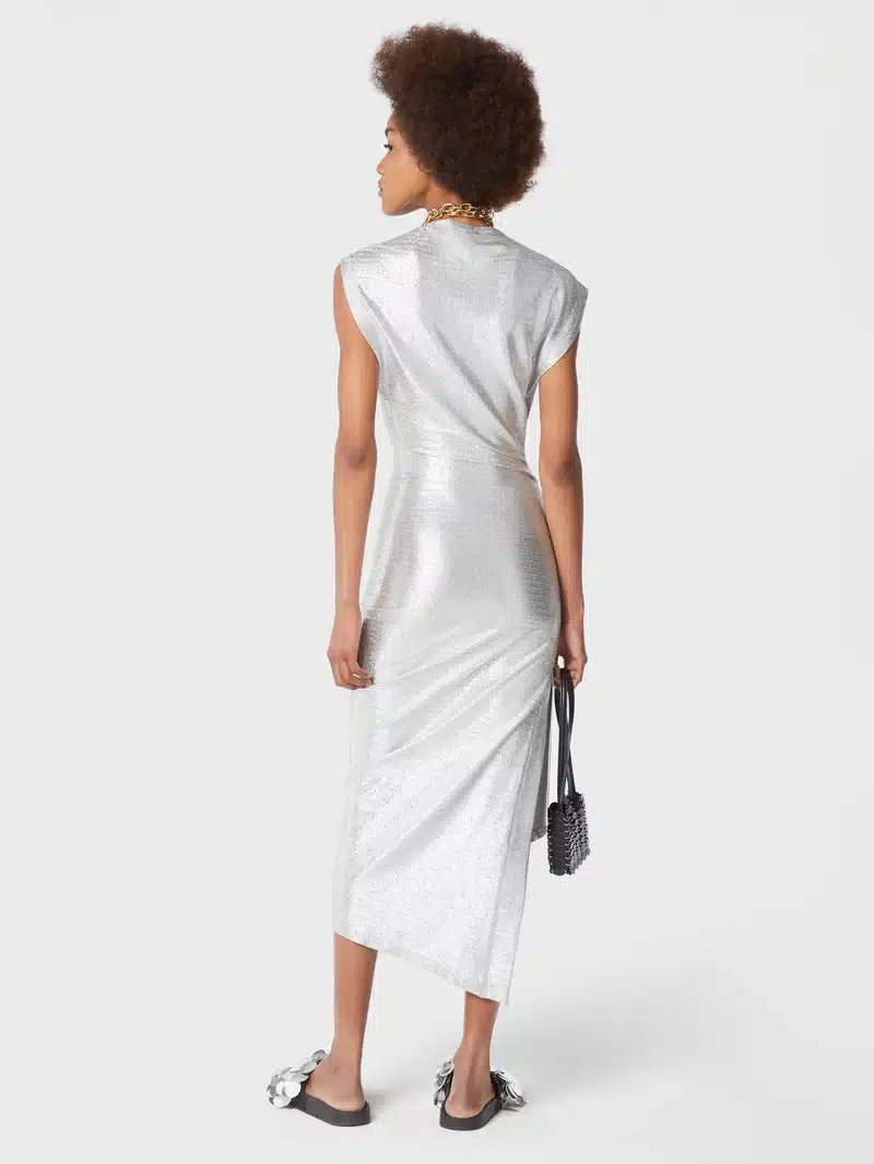 Robe Drapée Argent En Lurex