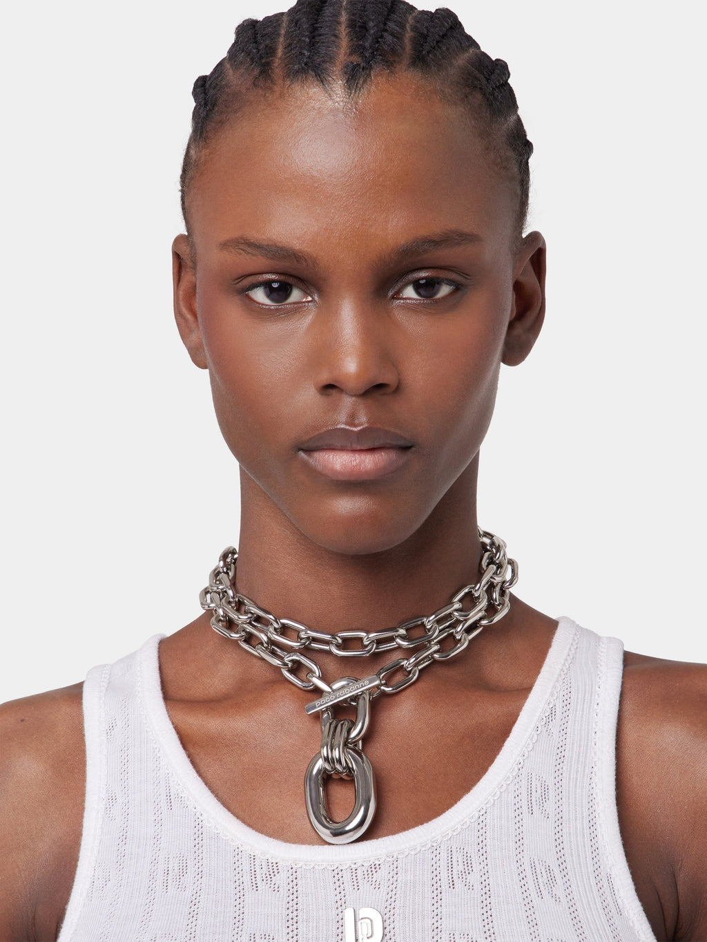 COLLIER DOUBLE XL LINK À PENDENTIF ARGENTÉ – Rabanne