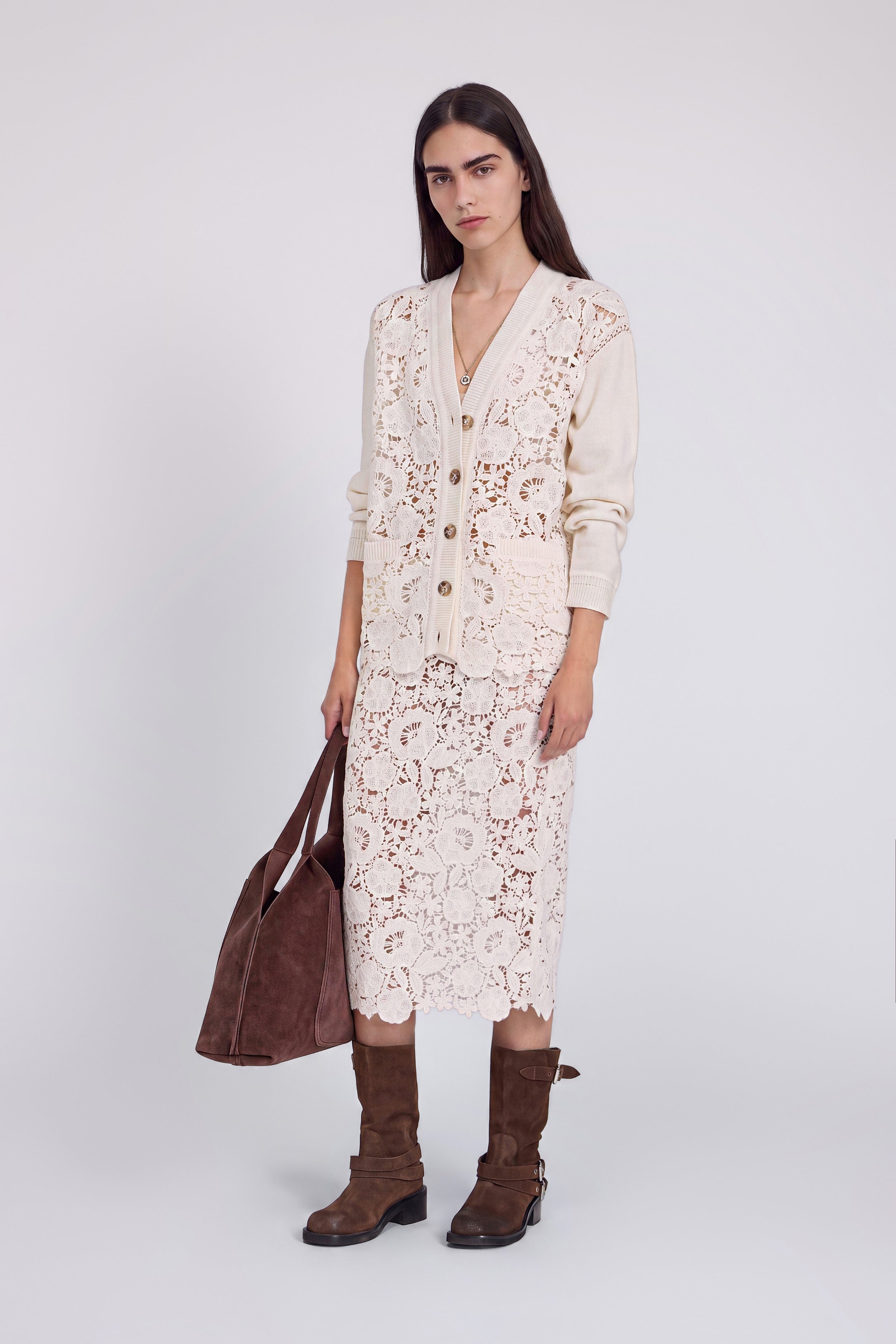 WOOL CROCHET LACE MIDI SKIRT