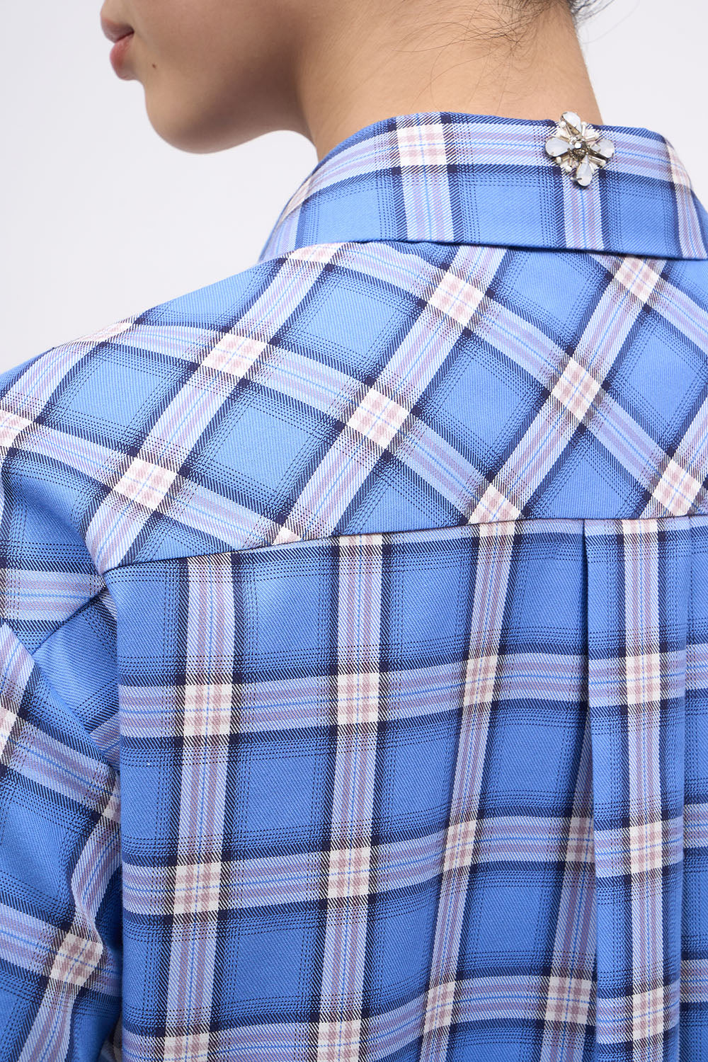 Chemise Carat   en popeline à carreaux brodée à la main