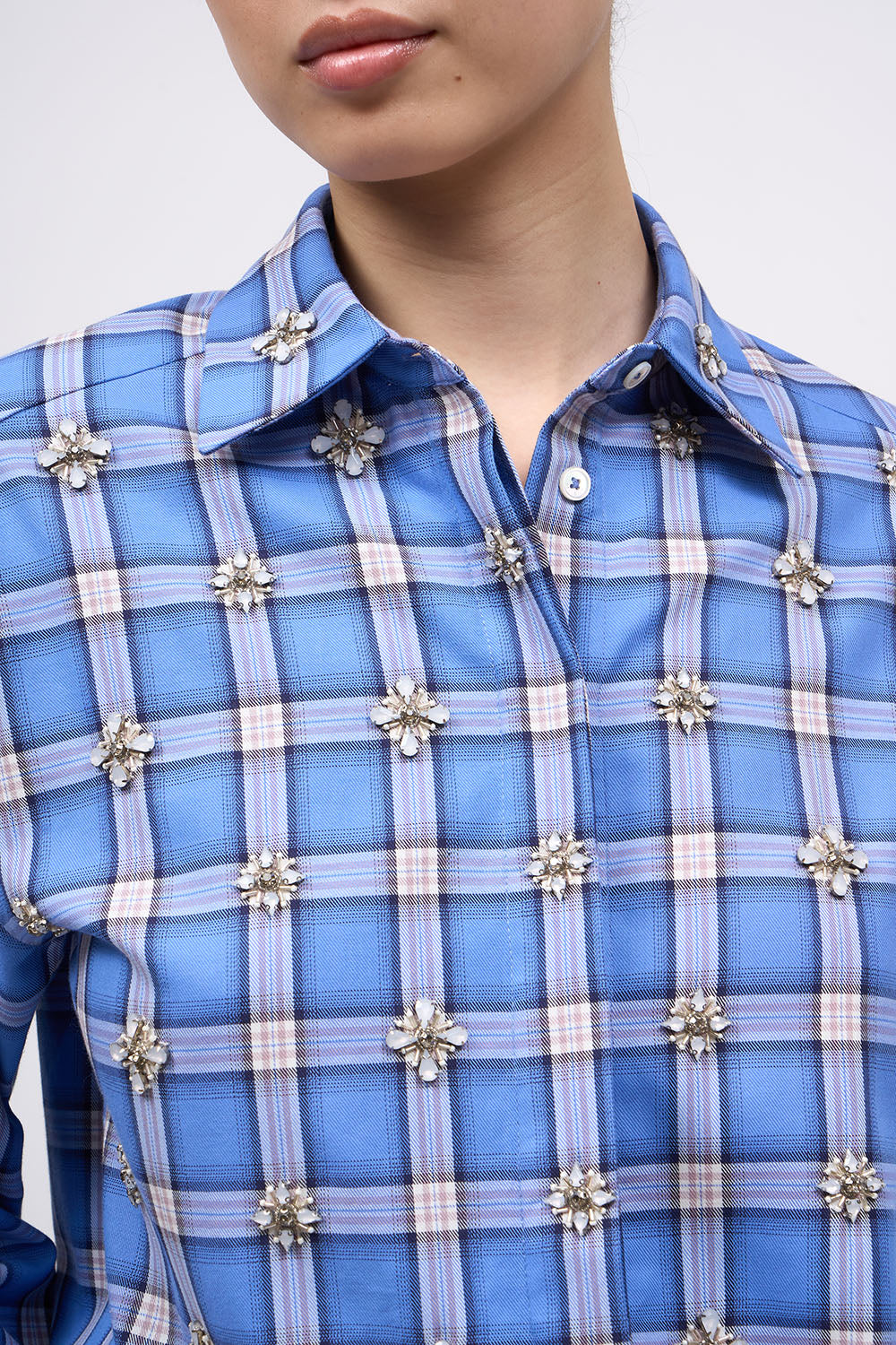 Chemise Carat   en popeline à carreaux brodée à la main
