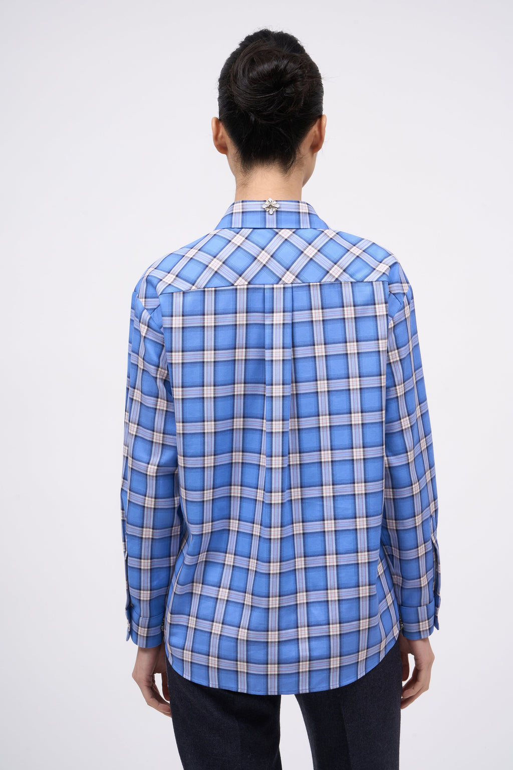 Chemise Carat   en popeline à carreaux brodée à la main