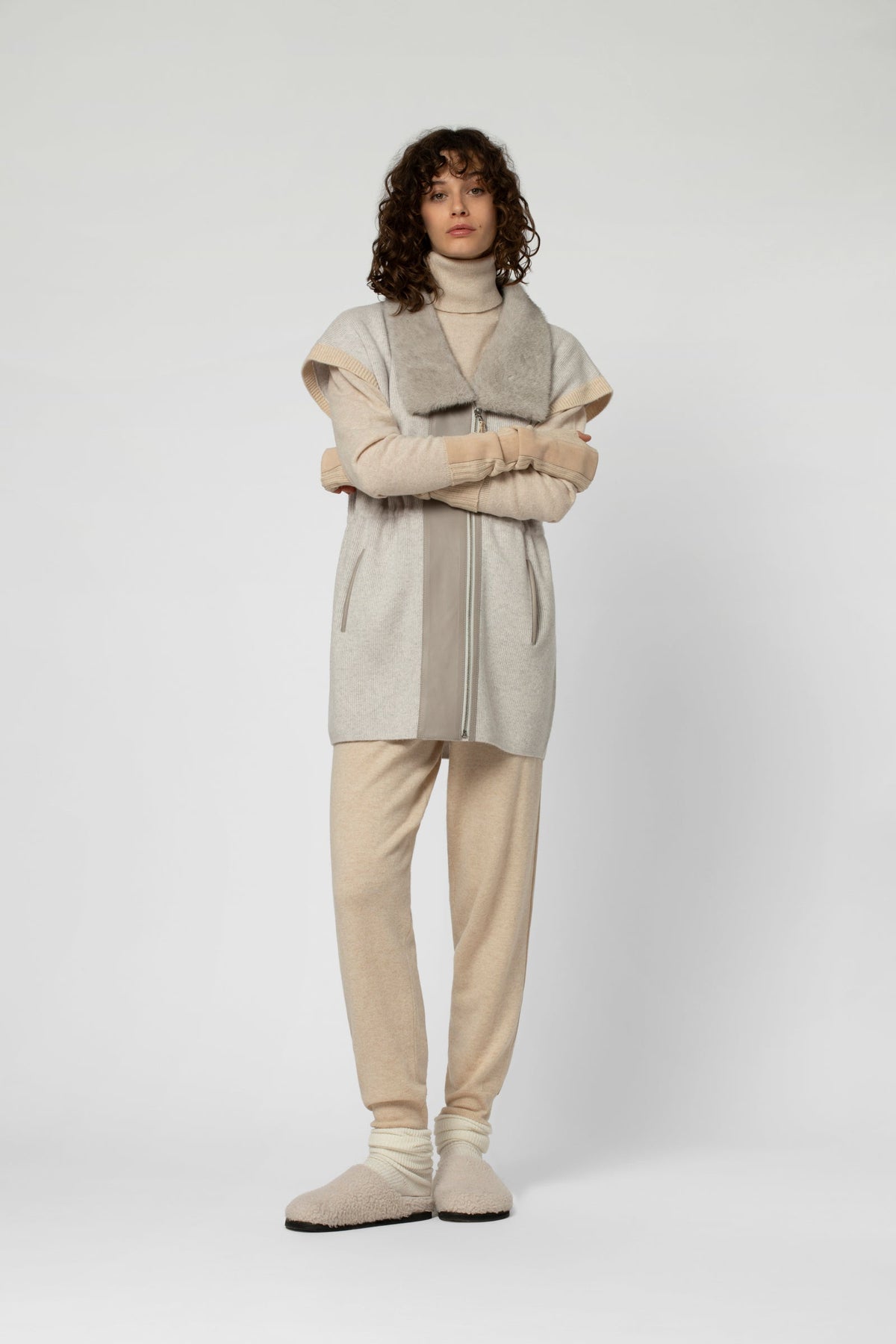Pantalon BLAIR en maille et daim beige