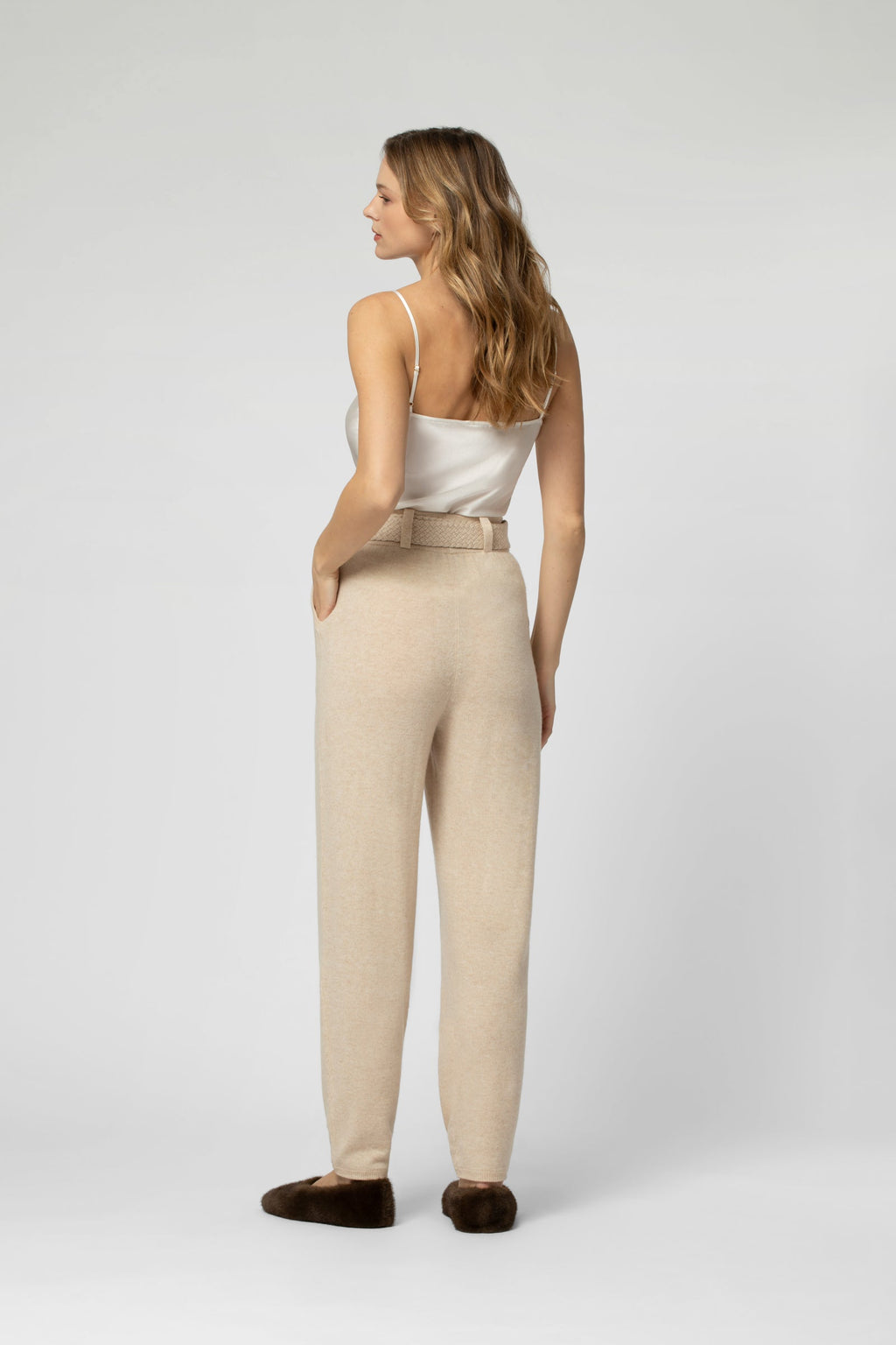 Pantalon  ceinturé BLIZZARD en maille beige