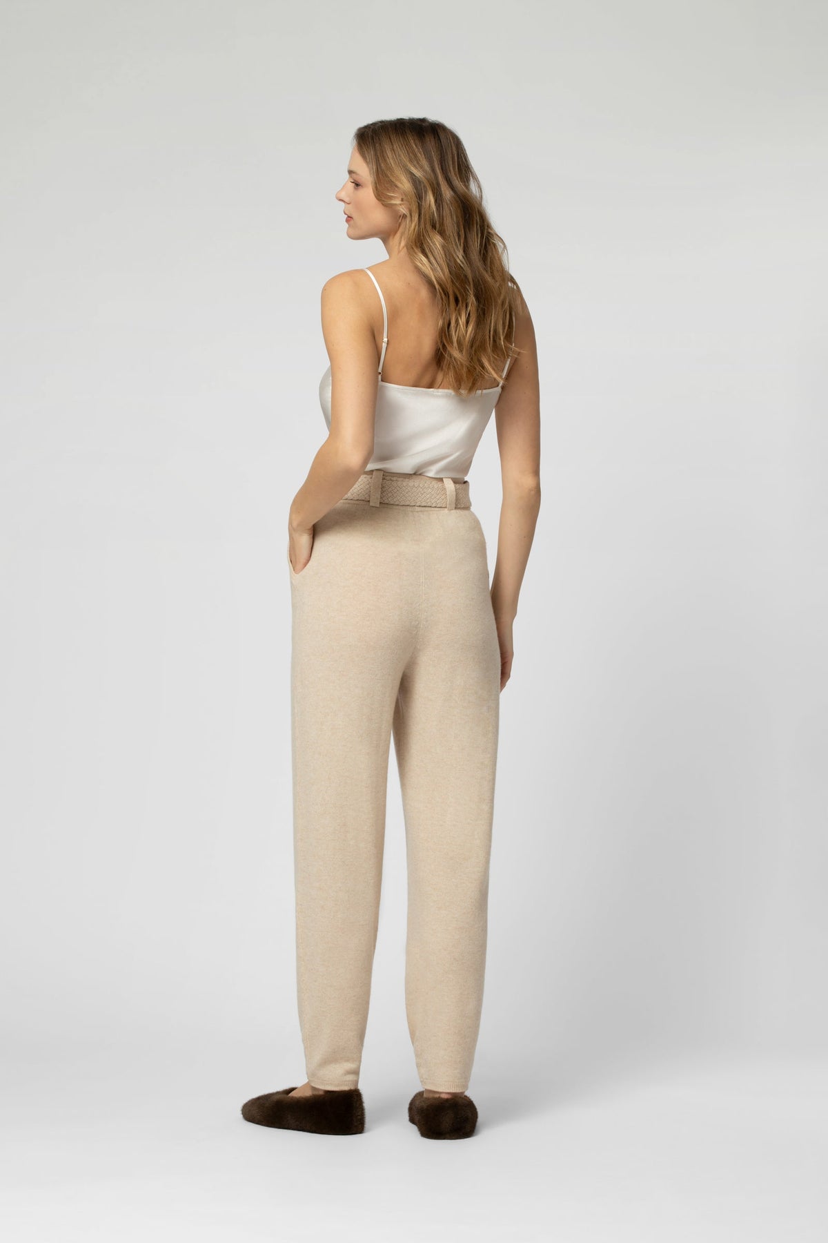 Pantalon  ceinturé BLIZZARD en maille beige