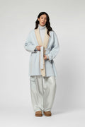 GAX cardigan in sky and beige knit, Shawl collar straight cut