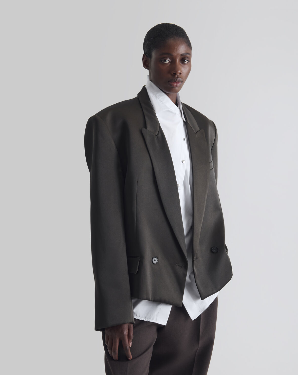 DOUBLE-BREASTED TAILORED JACKET GRAPHITE