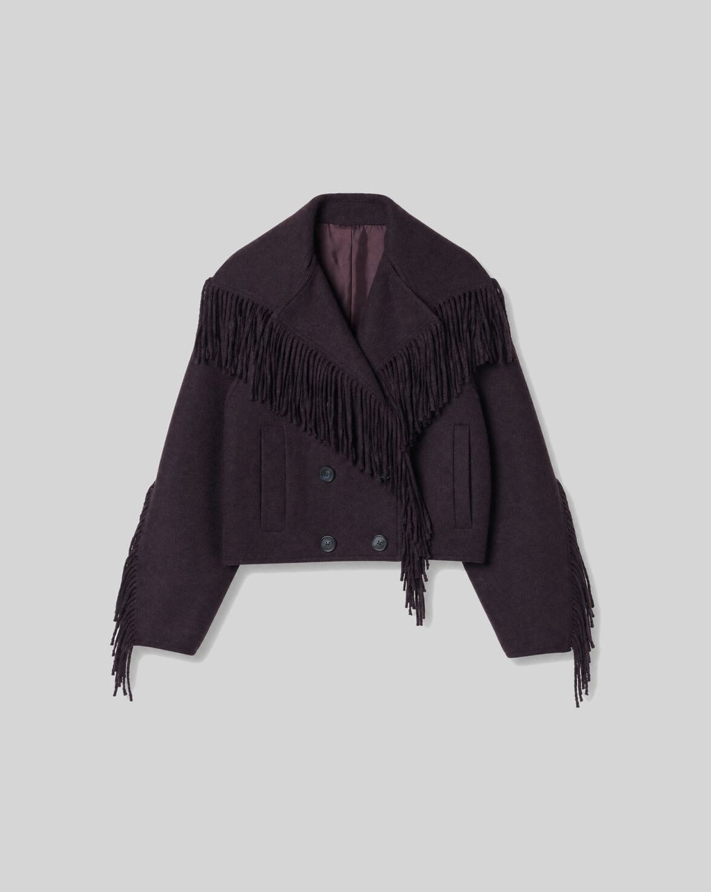 SHORT PEA COAT WITH FRINGES OXBLOOD
