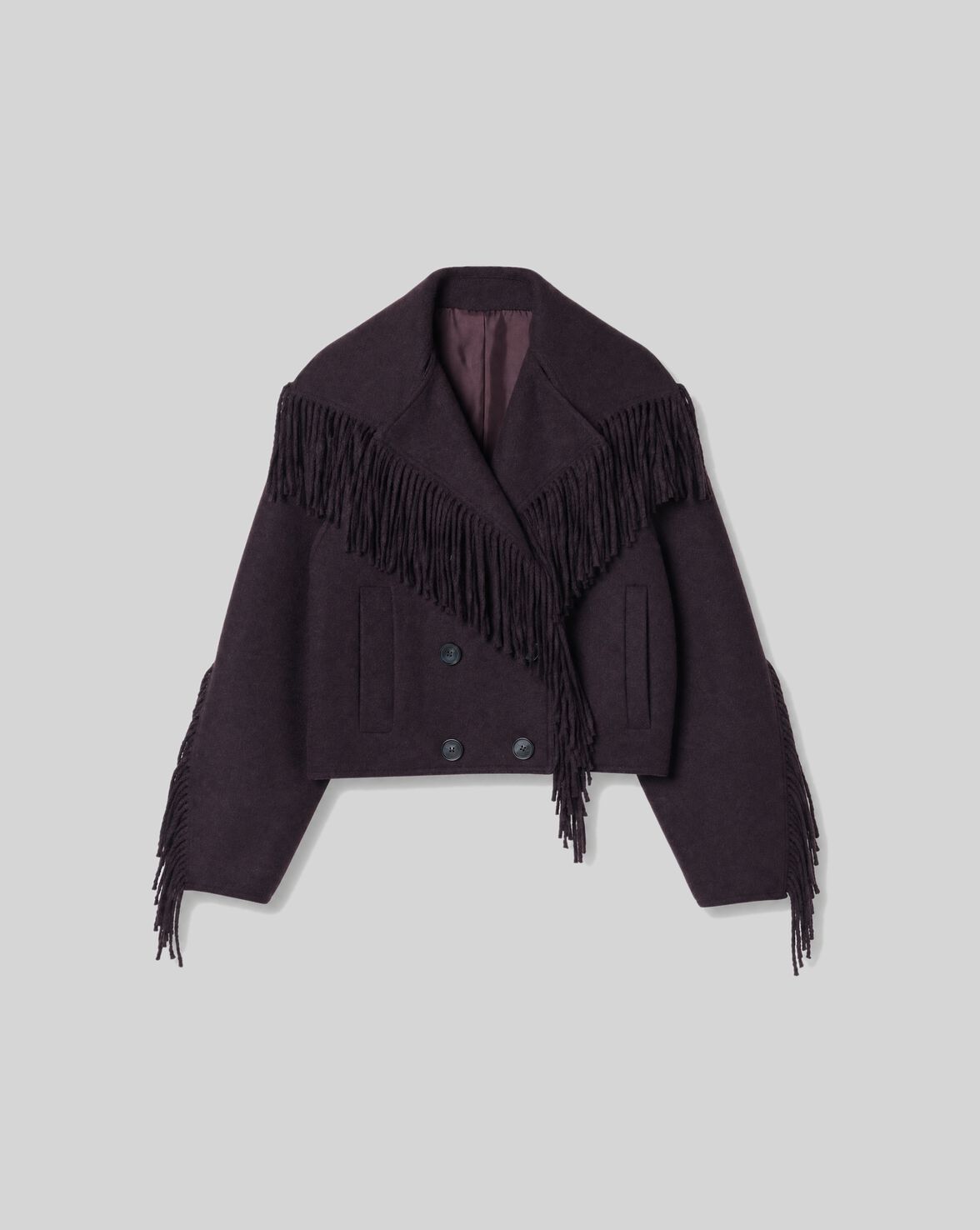 SHORT PEA COAT WITH FRINGES OXBLOOD