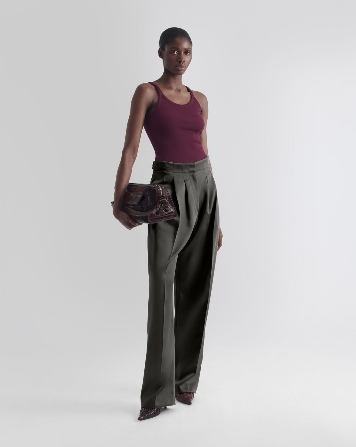 WIDE-LEG SATIN TROUSERS GRAPHITE
