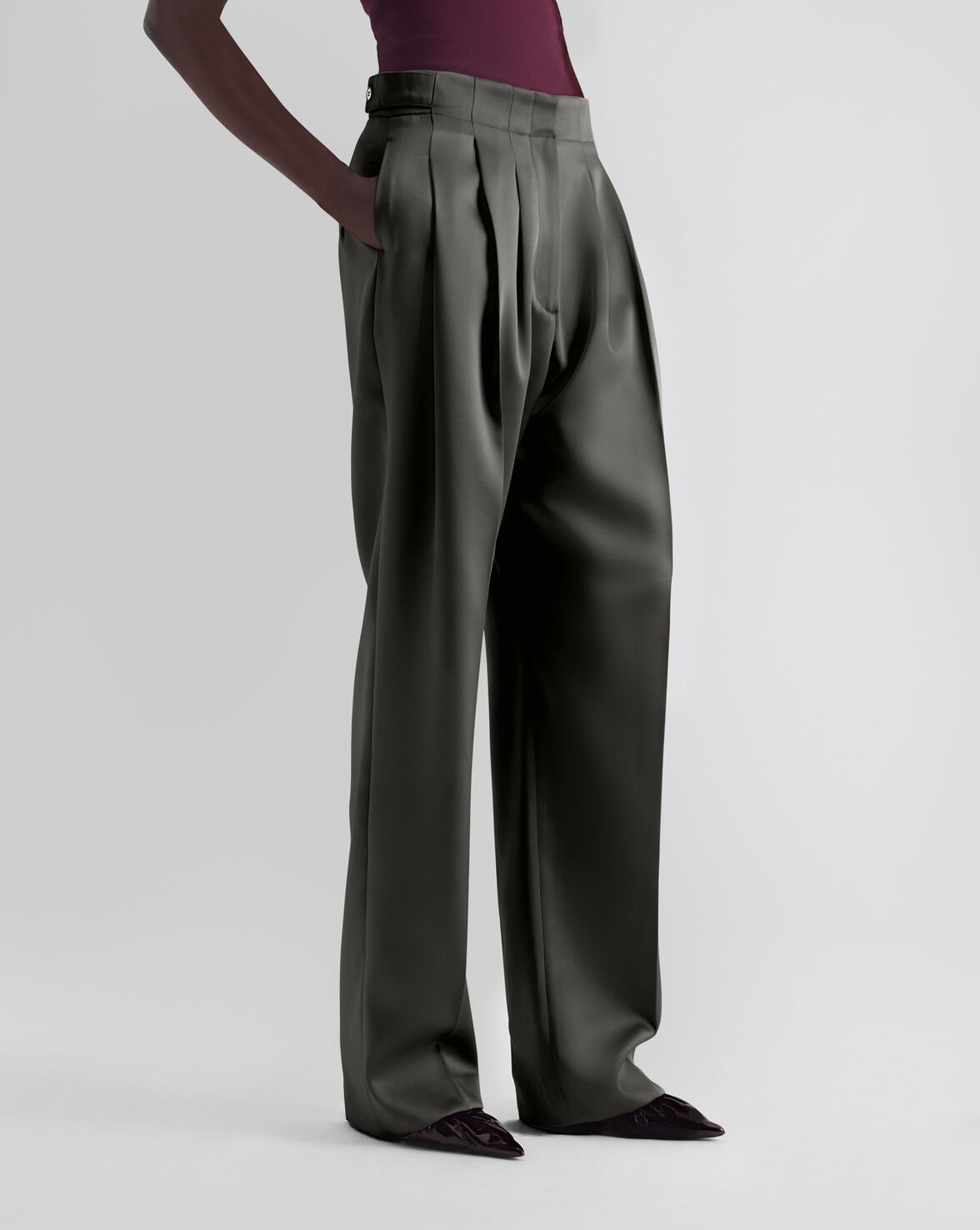 WIDE-LEG SATIN TROUSERS GRAPHITE