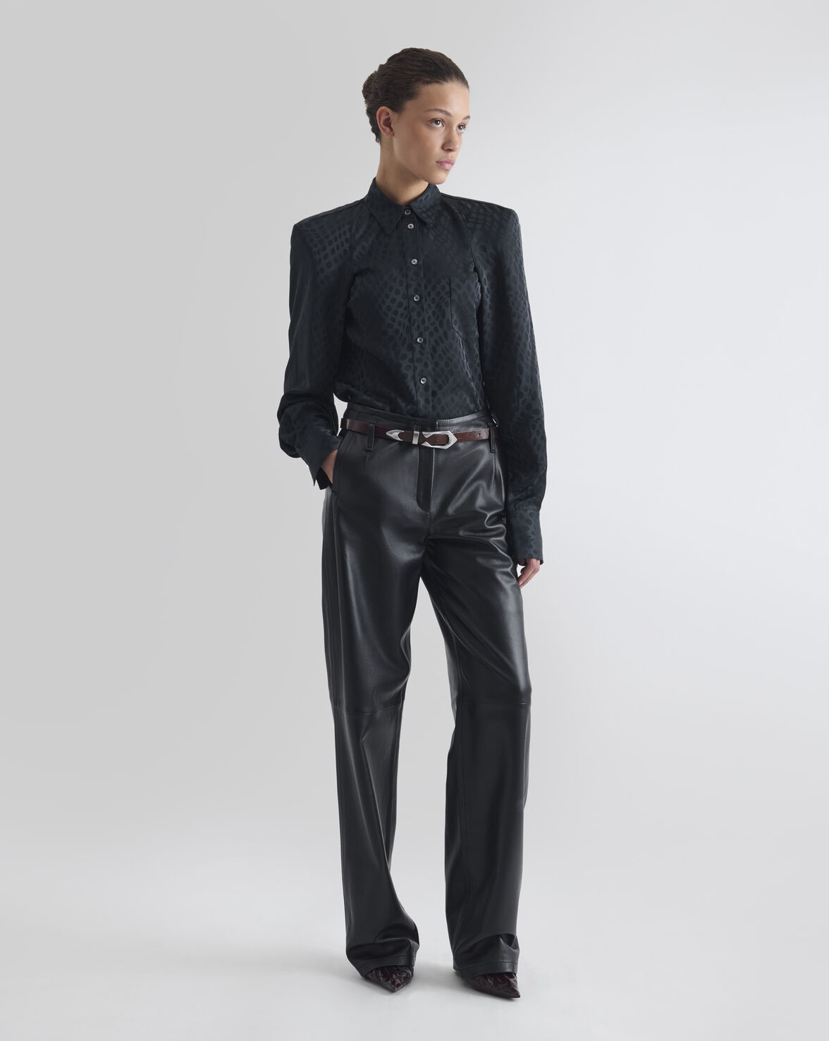 PANTALON LARGE EN CUIRBLACK