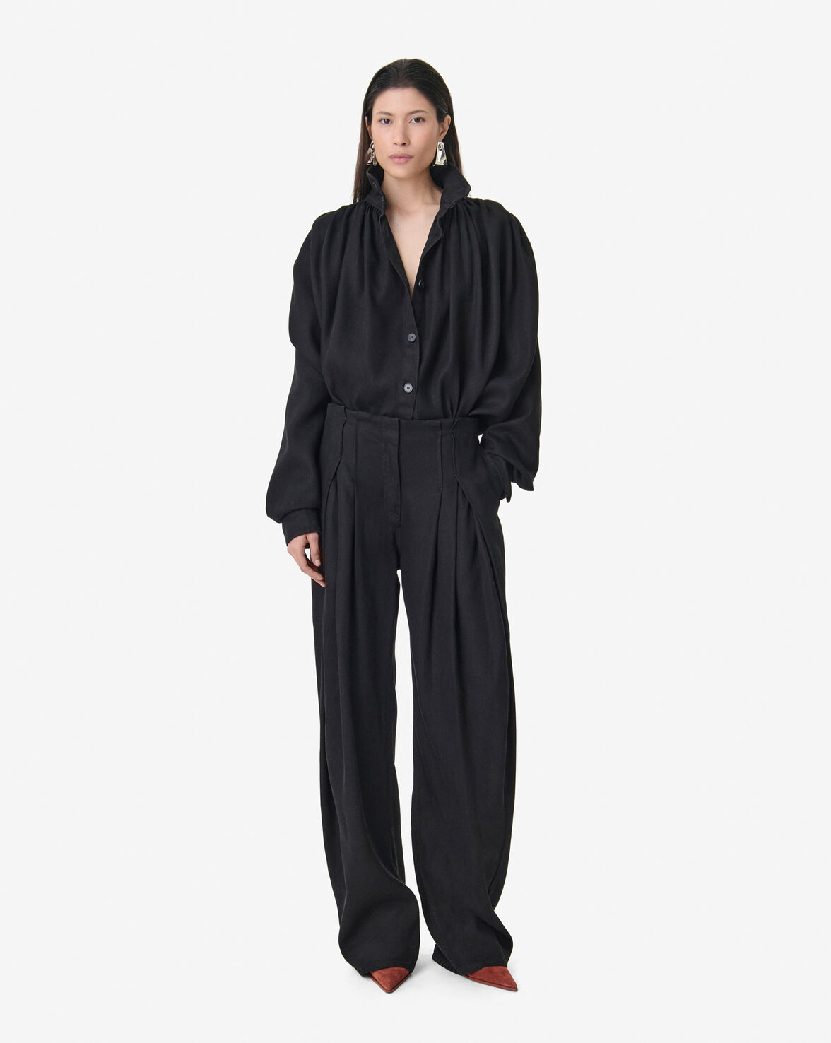 CHEMISE À COL MONTANT EN DENIMRINSED BLACK