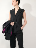 Veste sans manches en gabardine de laine noire