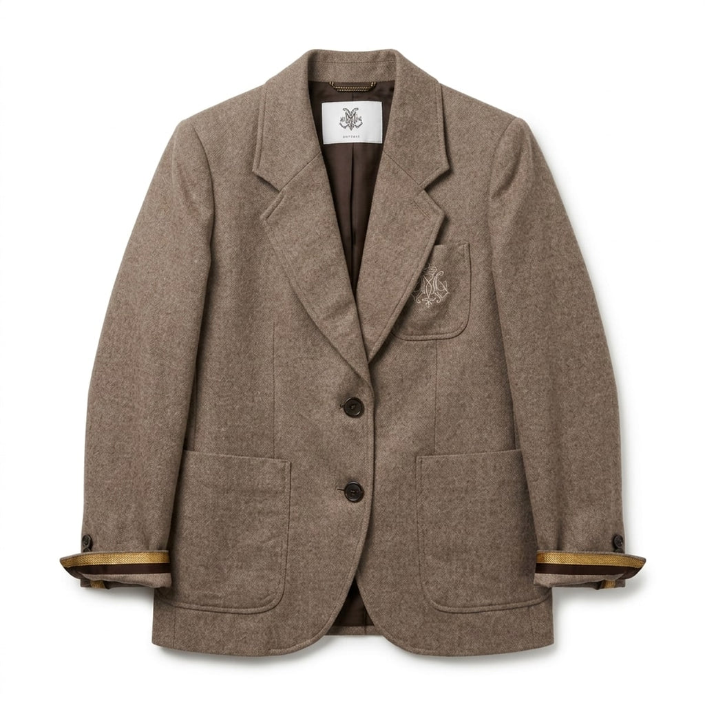 Herringbone top blazer jacket, embroidered pocket
