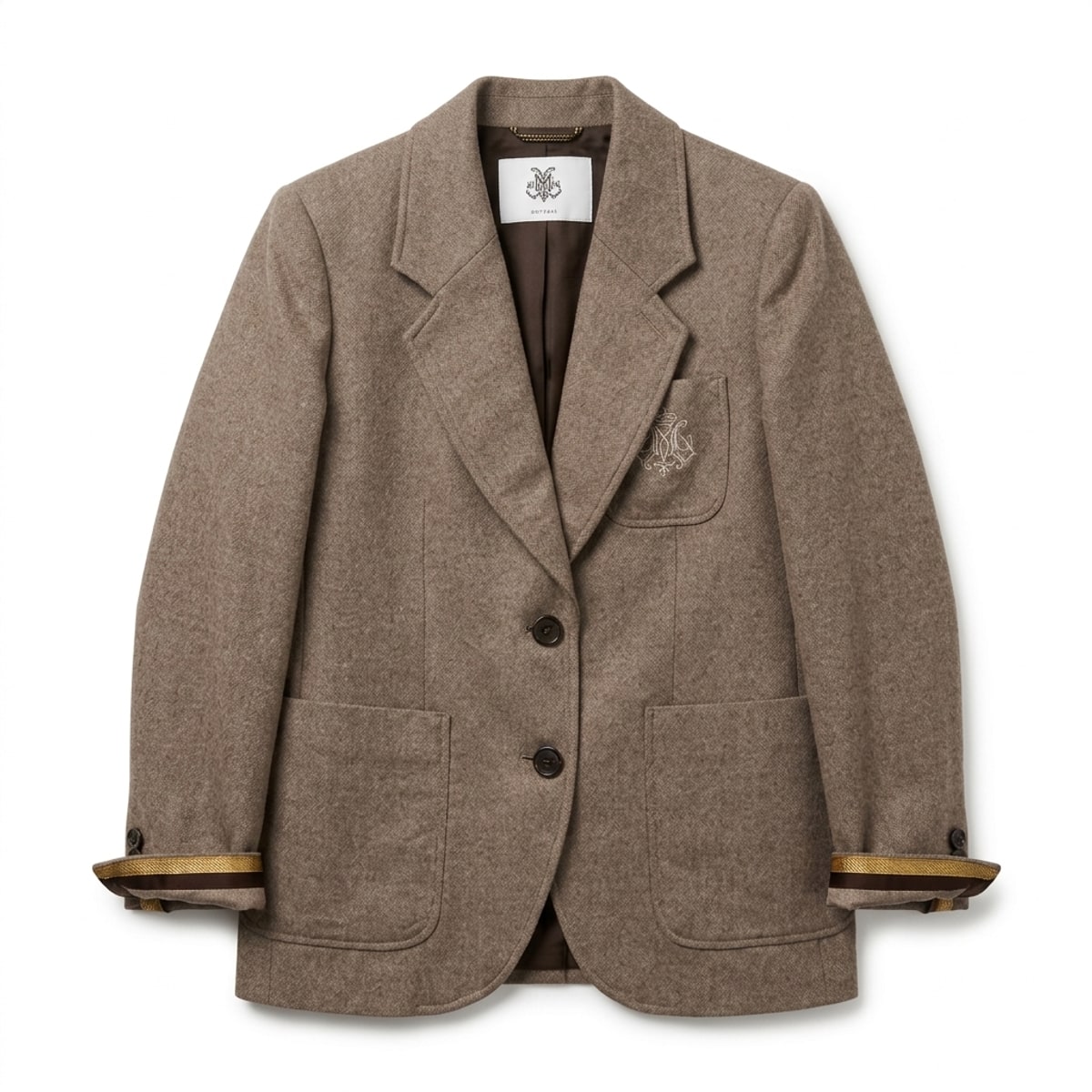 Herringbone top blazer jacket, embroidered pocket