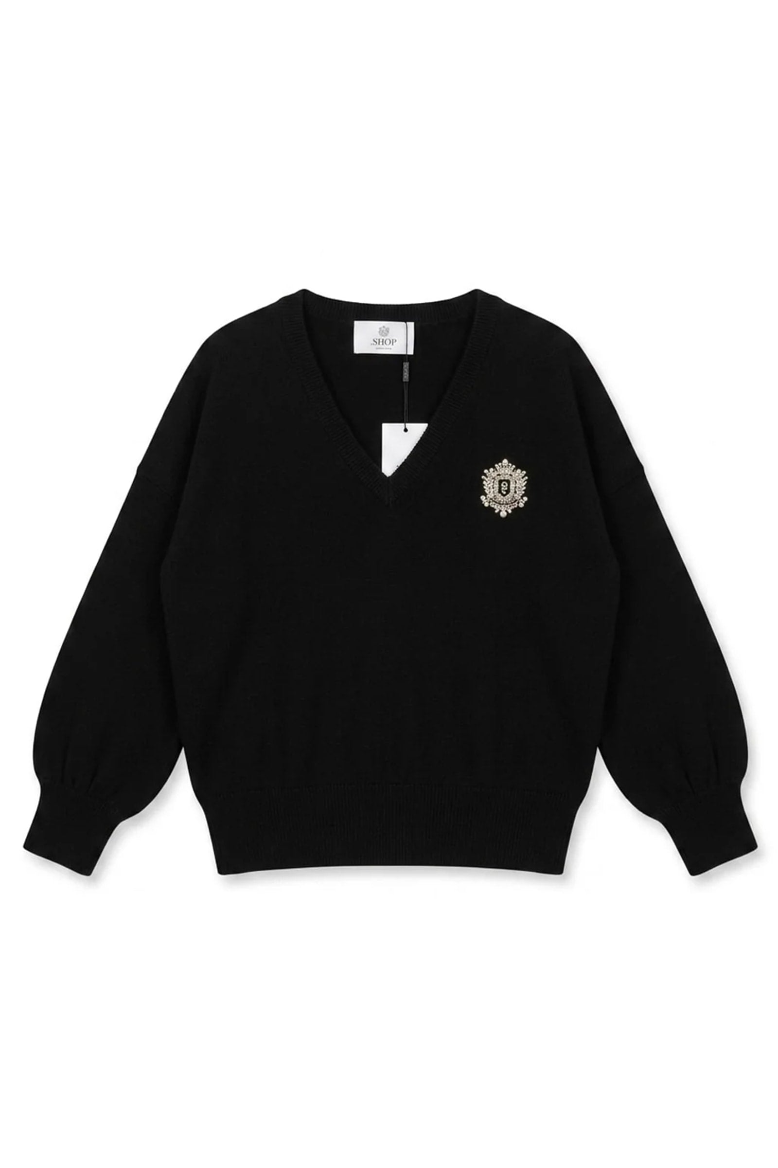 Pull Perle noir avec bijoux au niveau de la poche