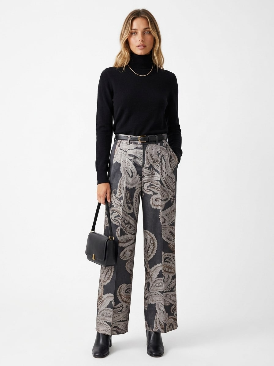 Pantalon Alexandre en soie imprimé cachemire