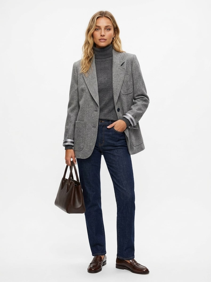 Veste blazer Anita gris clair, poche brodée